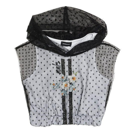 Cotton and tulle tank top