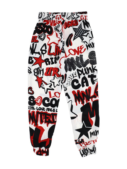 Graffiti print cady trousers