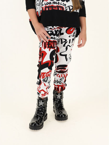 Graffiti print cady trousers