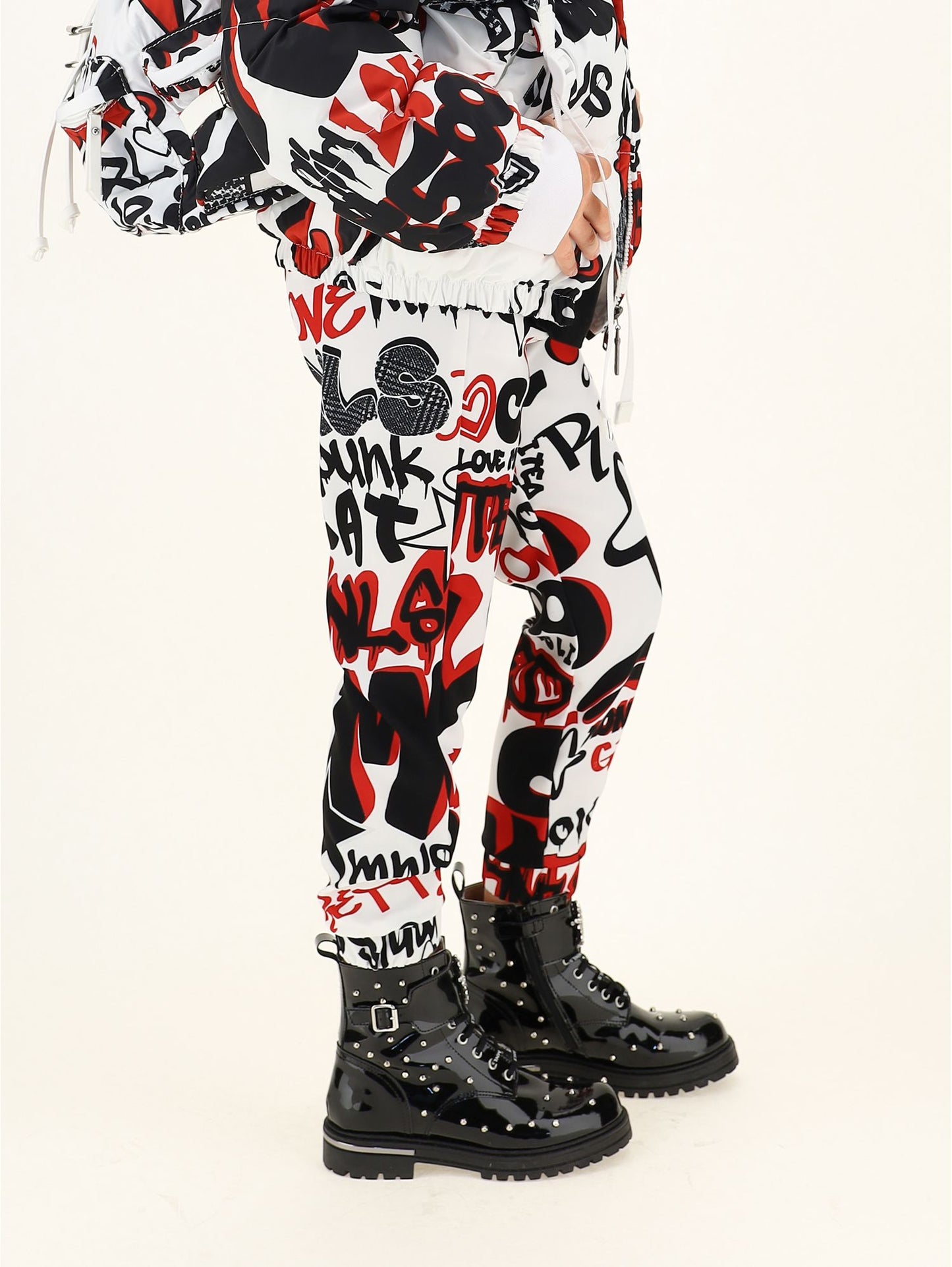 Graffiti print cady trousers