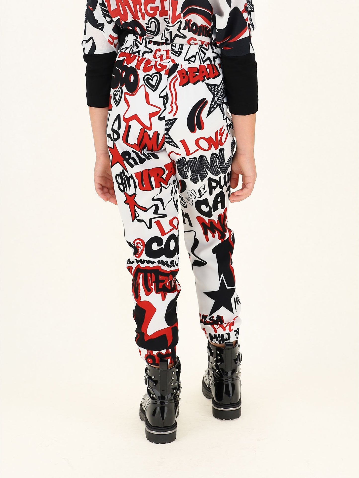 Graffiti print cady trousers