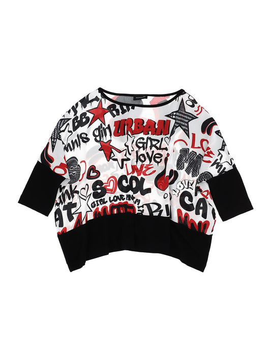 Graffiti print georgette T-shirt