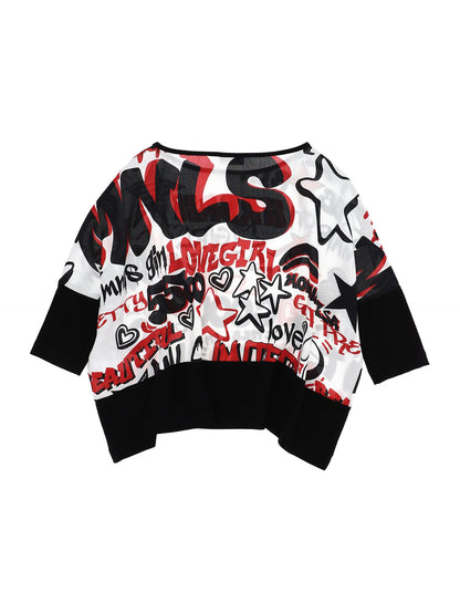 Graffiti print georgette T-shirt