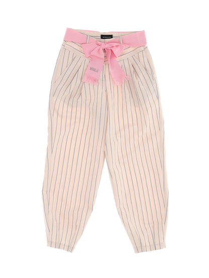 Striped viscose trousers with belt
