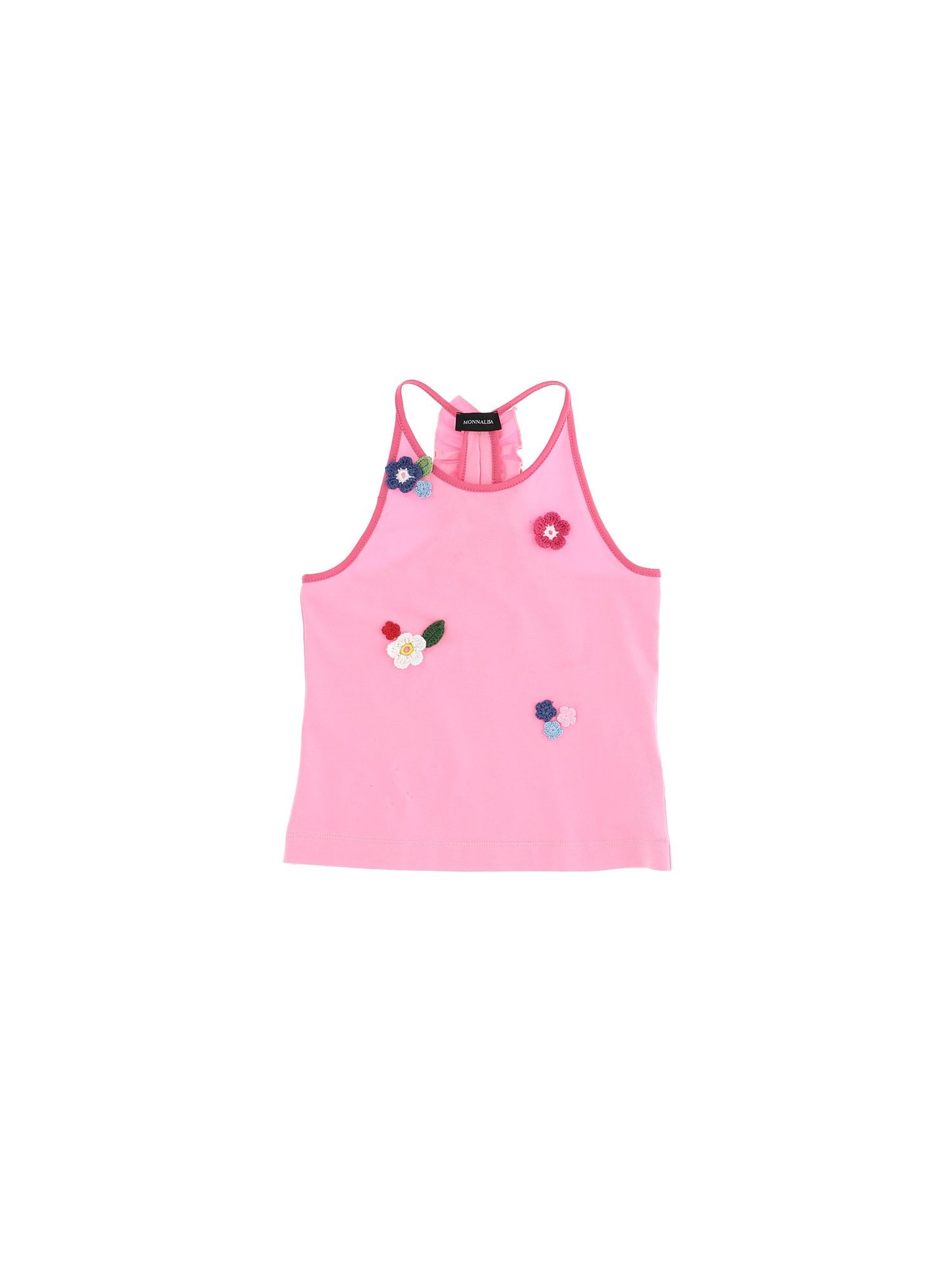 Jersey tank top with crochet flowers