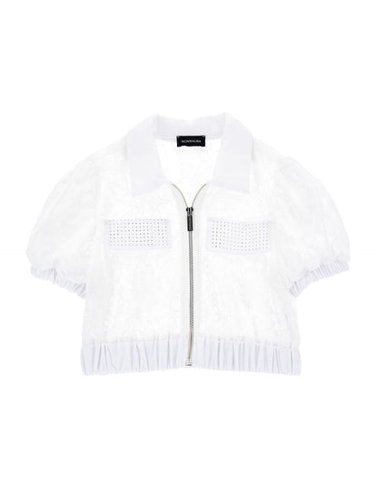 Short rebrodé lace shirt