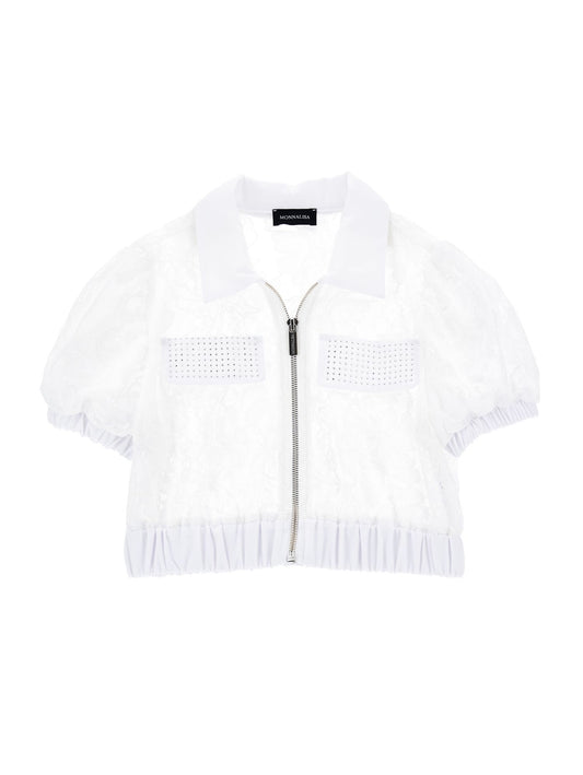Short rebrodé lace shirt