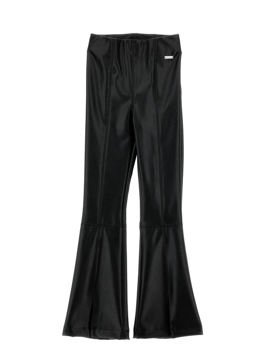 Coated fabric trousers with slits