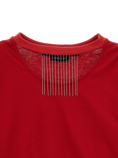 Jersey T-shirt with metallic fringes