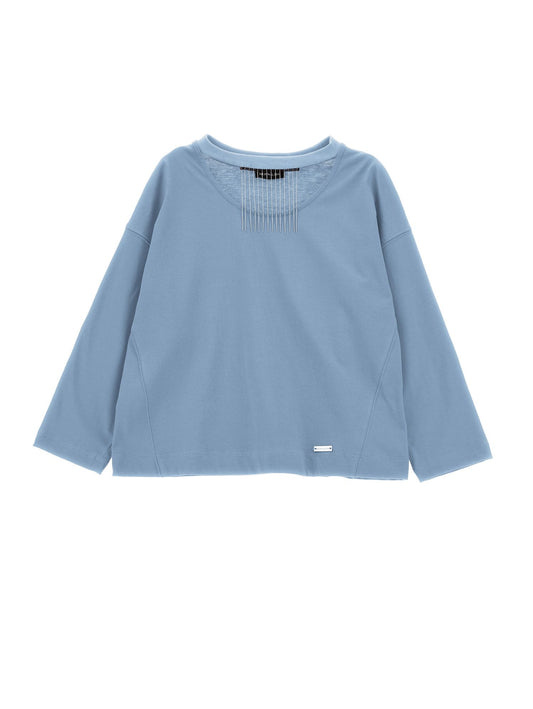Jersey T-shirt with metallic fringes