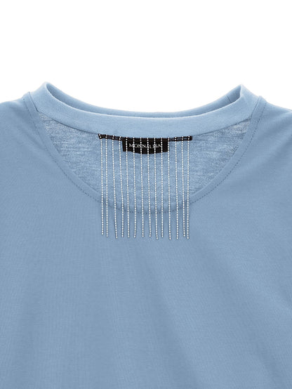 Jersey T-shirt with metallic fringes