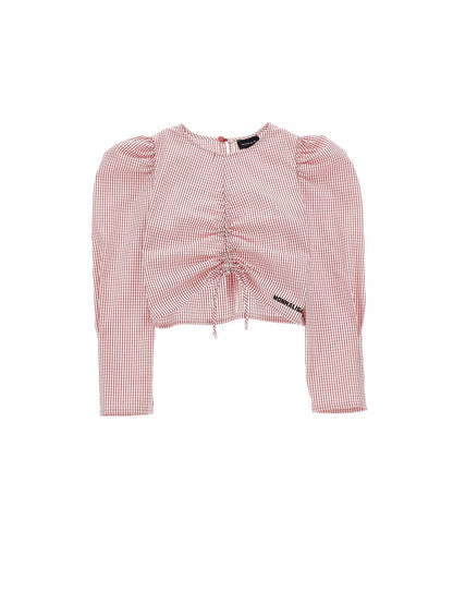 Long-sleeved ruffle poplin top