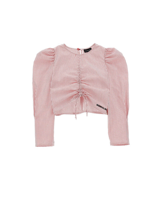 Long-sleeved ruffle poplin top