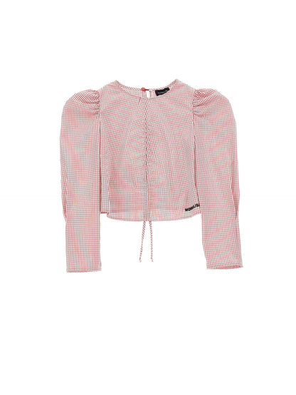 Long-sleeved ruffle poplin top