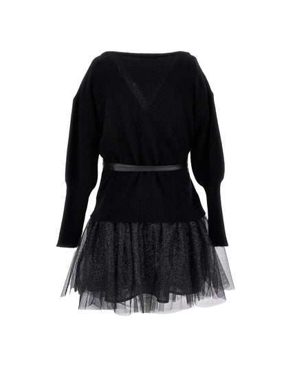 Abito maglia e lurex con cintura