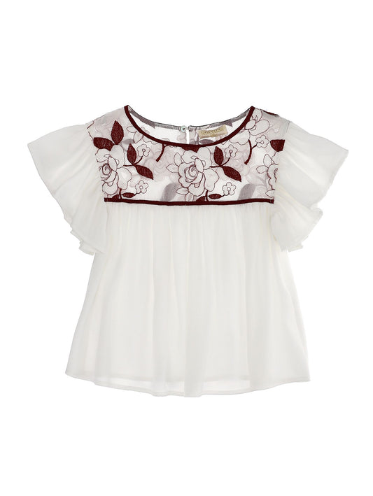 Crepe top with tulle and flowers