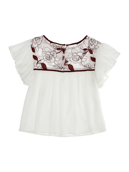 Crepe top with tulle and flowers