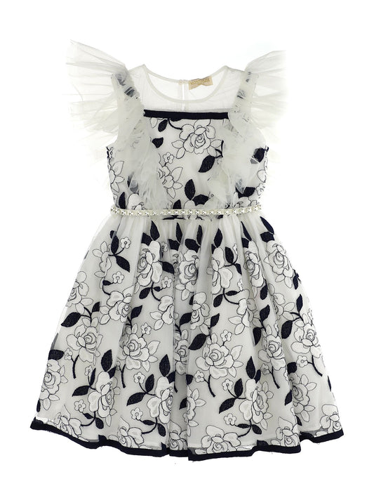 Tulle dress with embroidered roses
