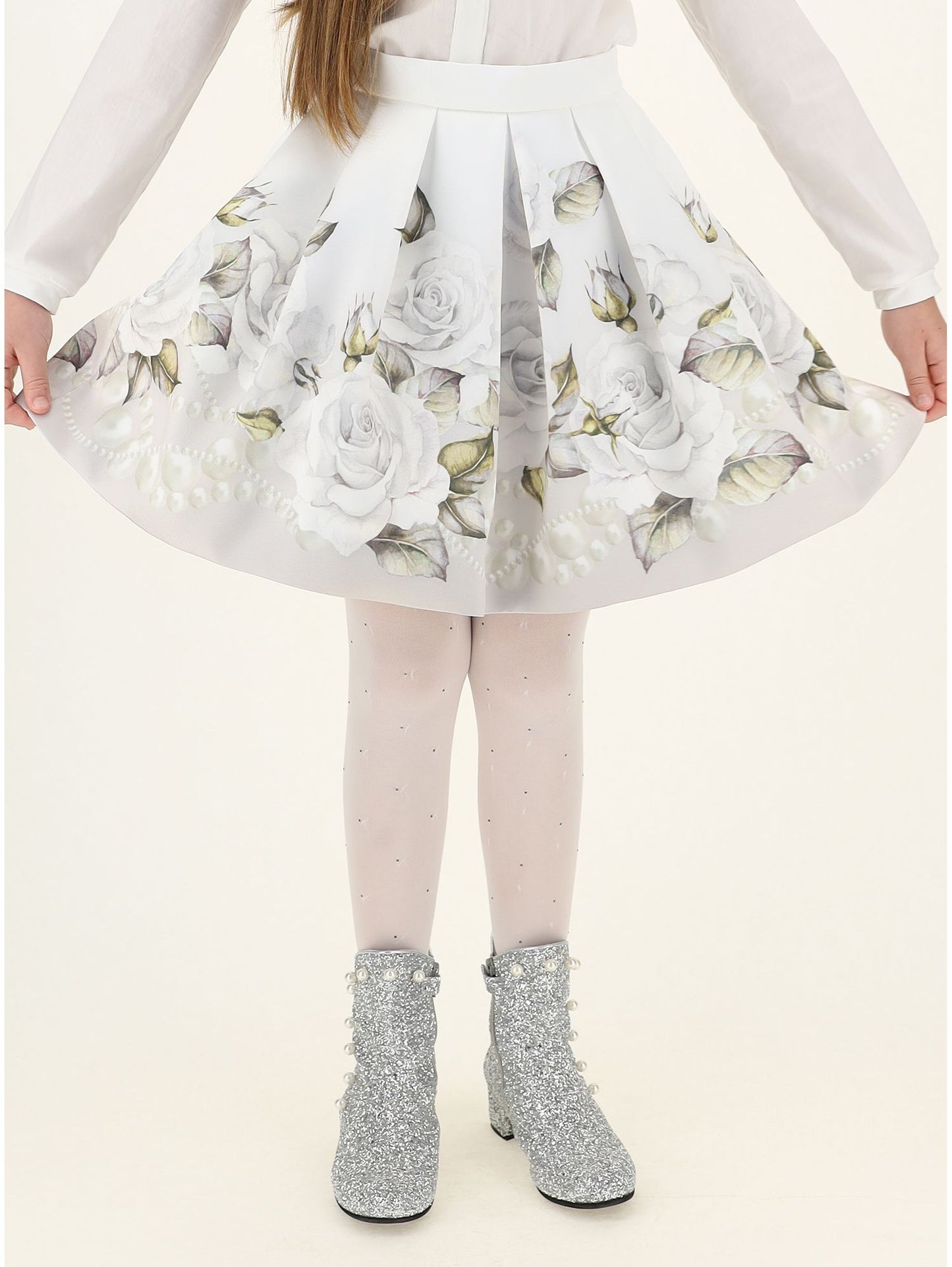 Mikado skirt with pearl rose print