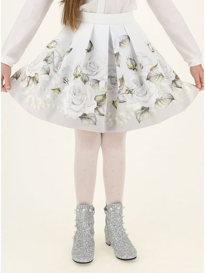 Mikado skirt with pearl rose print