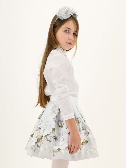 Mikado skirt with pearl rose print