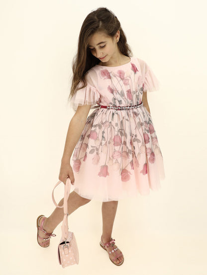 Abito tulle stampa rose