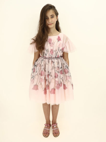 Abito tulle stampa rose
