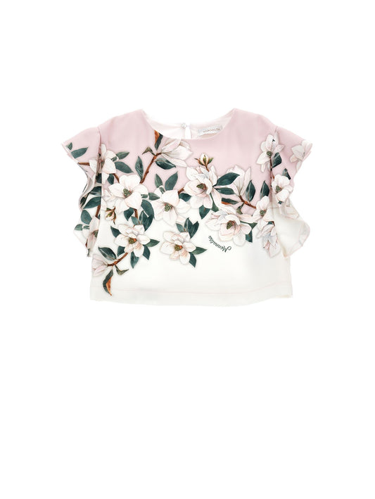 Magnolia print cropped top