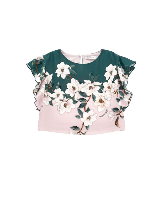 Magnolia print cropped top