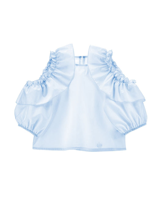 Lightweight poplin top with ruffles