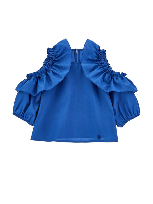 Lightweight poplin top with ruffles