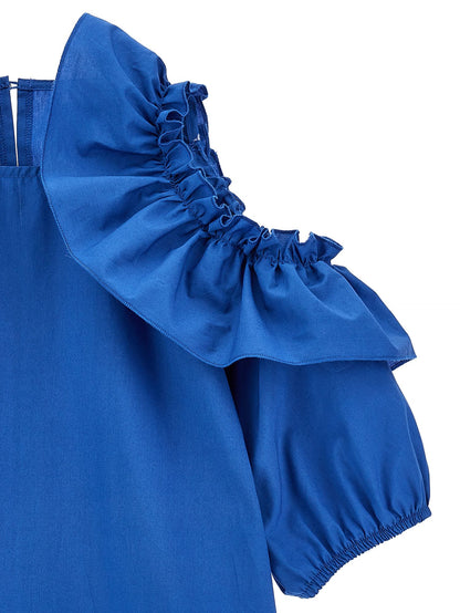 Lightweight poplin top with ruffles
