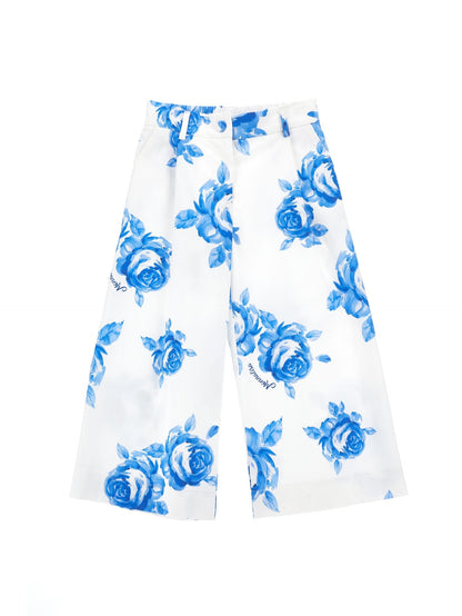 Cropped palazzo trousers with rose print