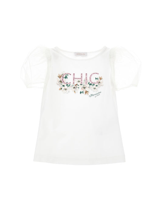 Jersey T-shirt with tulle sleeves