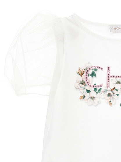 T-shirt jersey con maniche tulle