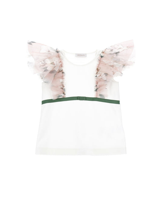 T-shirt jersey con galette a fiori