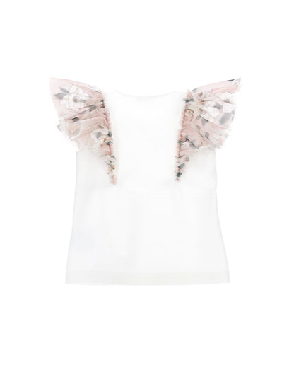 Jersey T-shirt with floral galettes