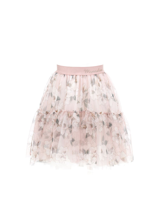 Magnolia print tulle skirt