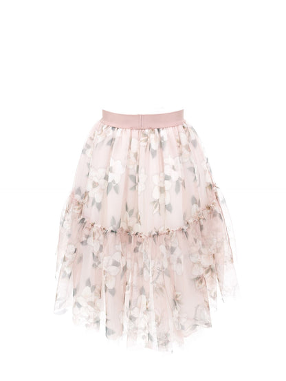 Magnolia print tulle skirt