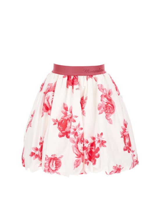 Cotton balloon skirt with roses