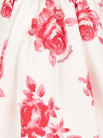 Cotton balloon skirt with roses