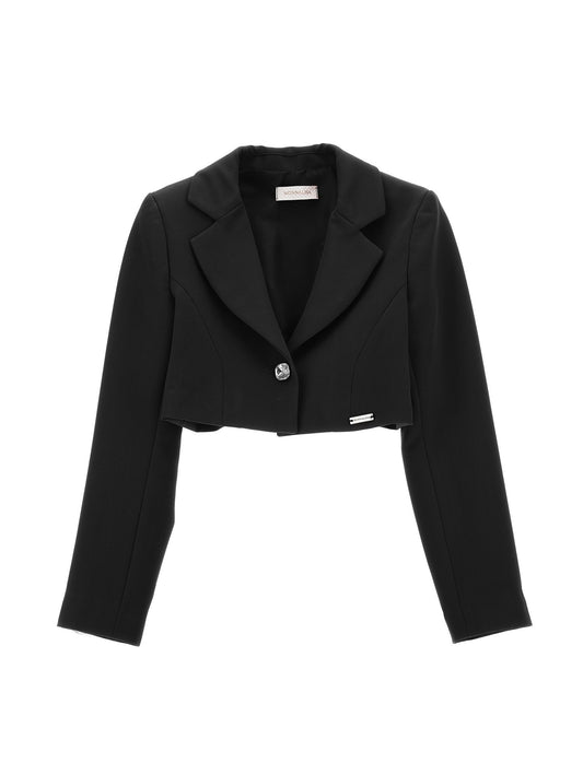 Short cool wool jacket with jewel button
