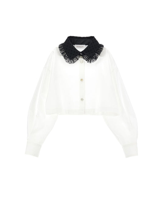 Cropped shirt with velvet collar