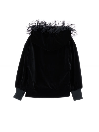 Chenille sweatshirt with tulle hood