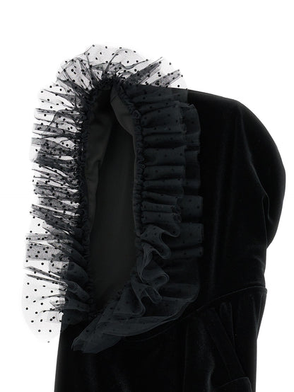 Chenille sweatshirt with tulle hood