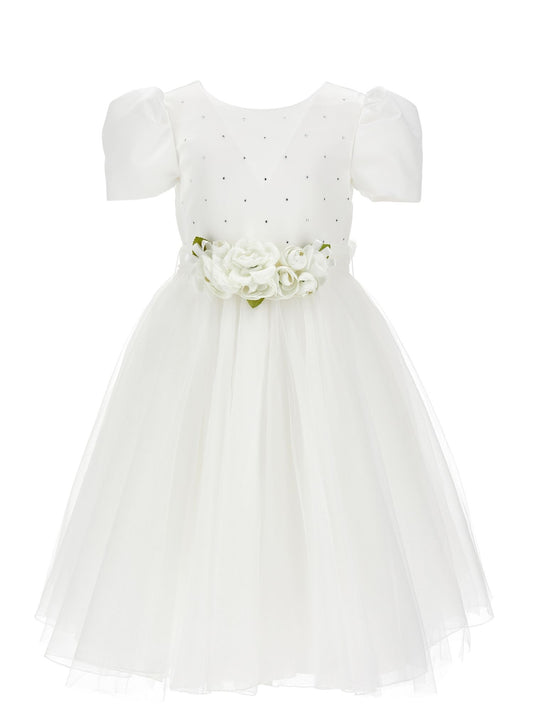 Abito raso duchesse e tulle glitter