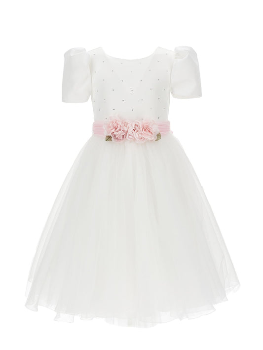 Abito raso duchesse e tulle glitter