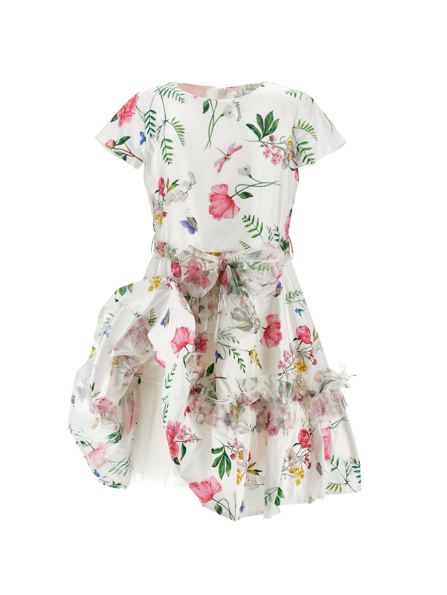 Vestido de raso con detalles de tul