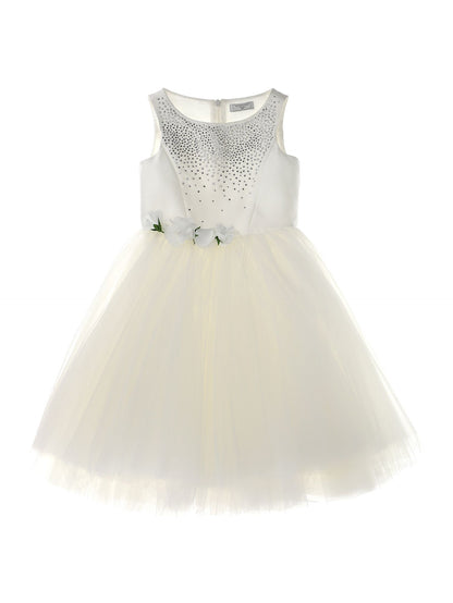 Abito strass, su mikado e tulle
