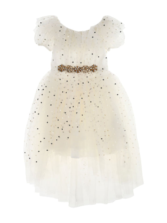 Tulle dress with bezels at the waist